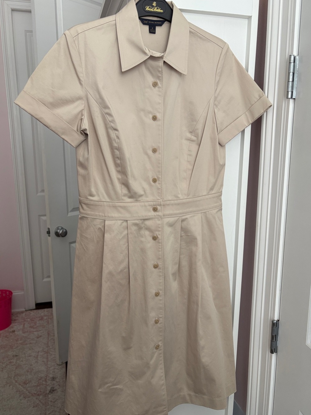 Brooks Brothers Button-Front Short Sleeve Shirt Dress - khaki Sz 4